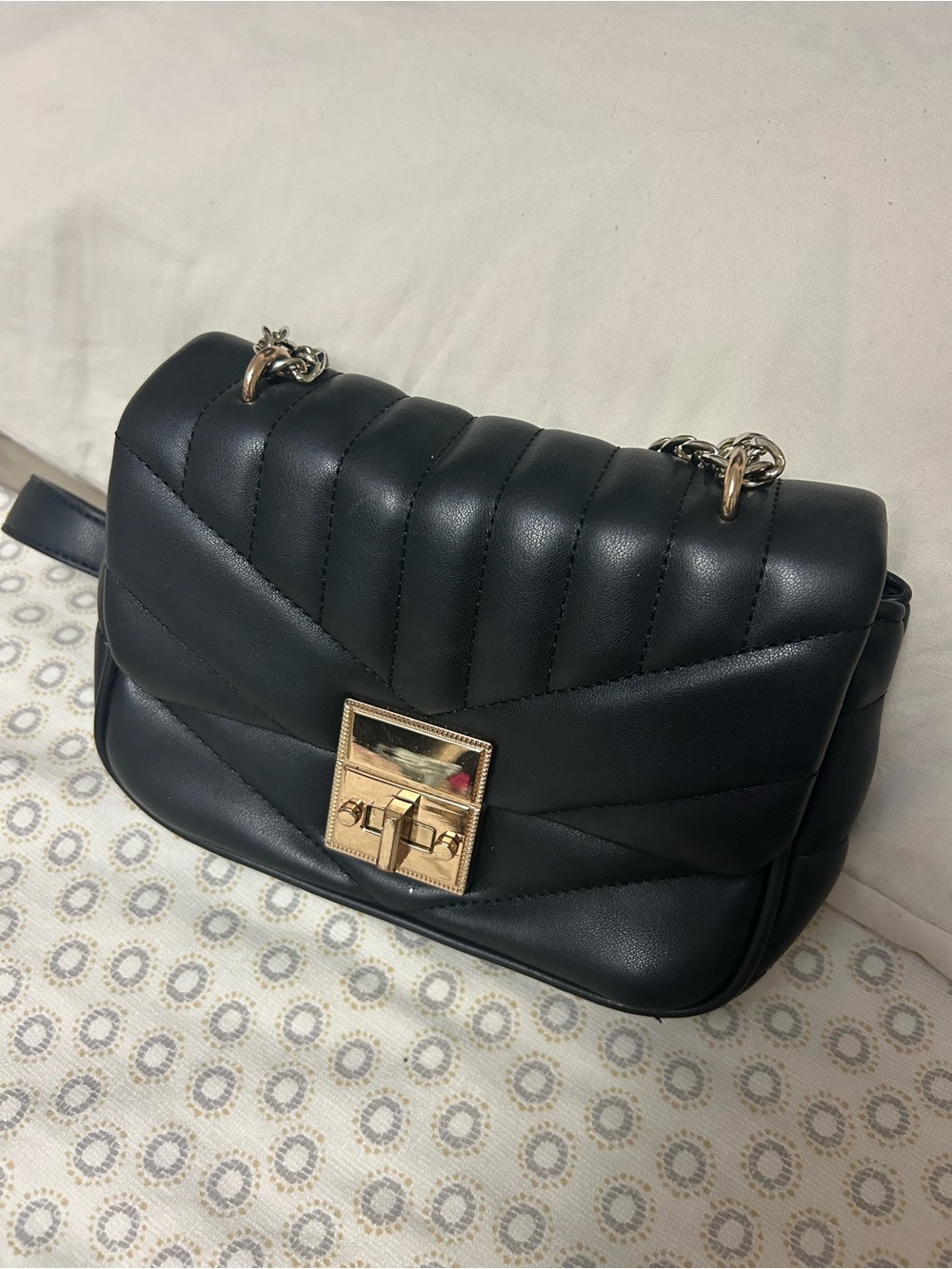 Aldo Black Quilted Shoulder Bag with Gold Turn-Lock